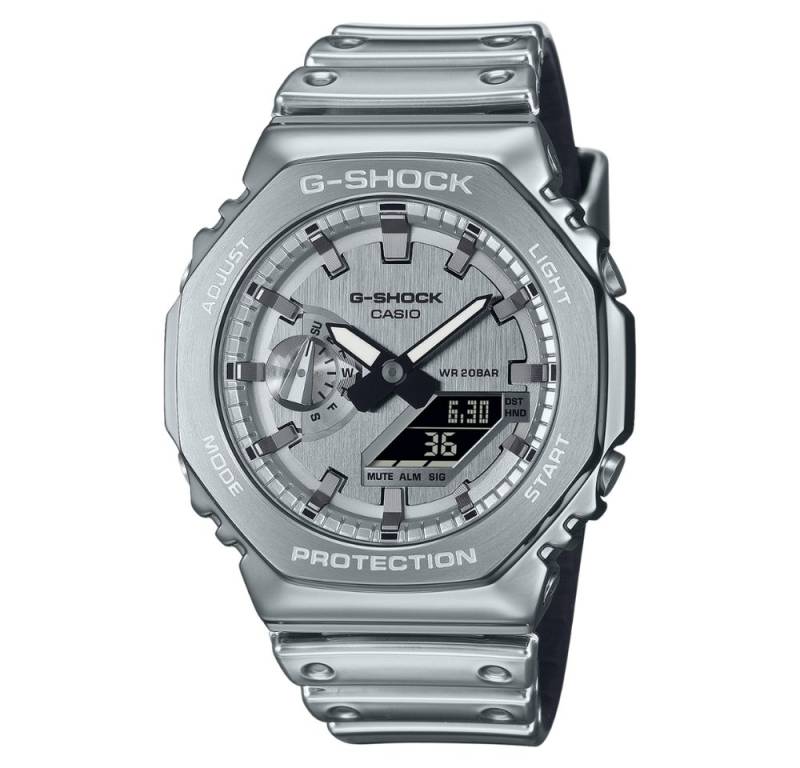 CASIO G-SHOCK Quarzuhr GM-2100YM-8AER, Casio, Herren, G-Shock, G-Steel, Silberfarben, Harzband, Stoßfest von CASIO G-SHOCK