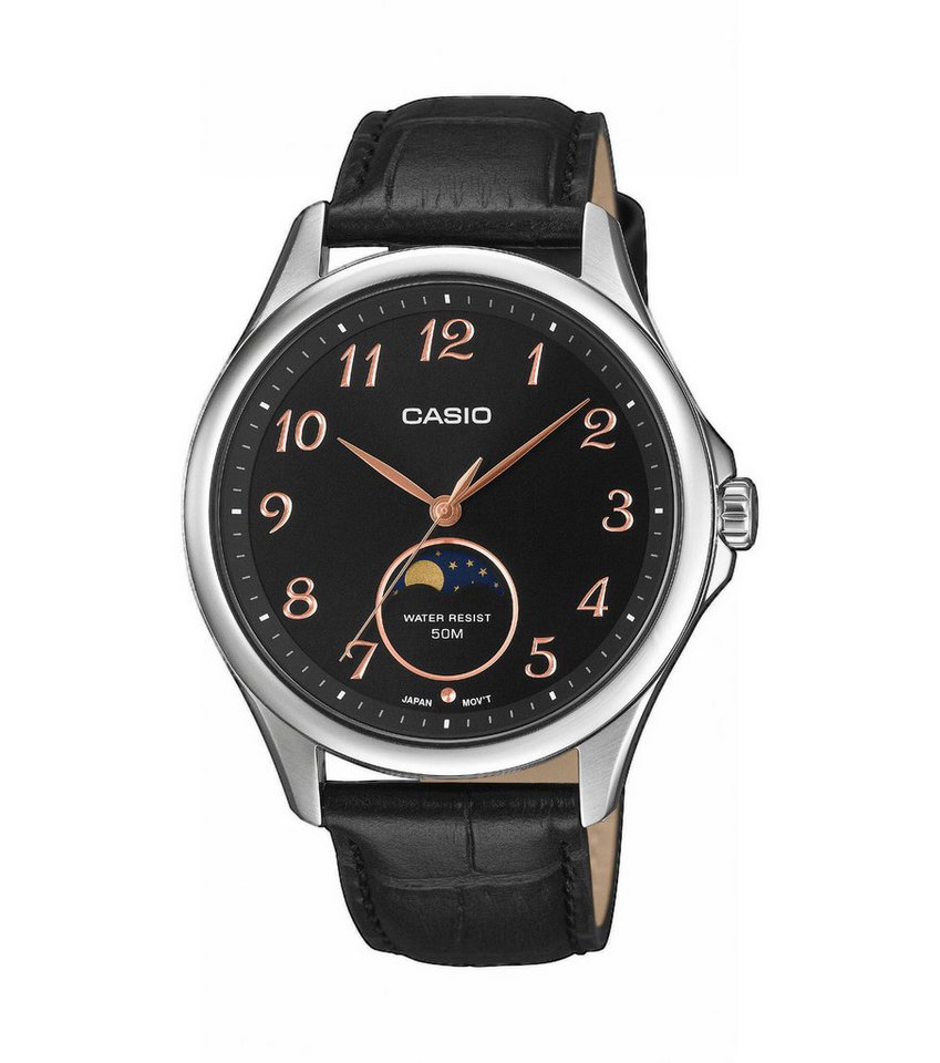 CASIO TIMELESS COLLECTION Quarzuhr MTP-M110L-1AVER, Armbanduhr, Herrenuhr, Lederarmband, analog, Mondphase von CASIO TIMELESS COLLECTION