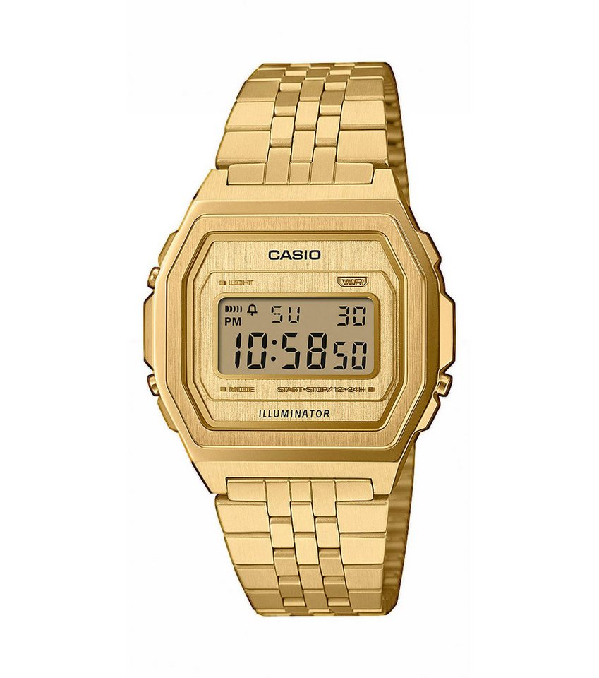 CASIO VINTAGE Chronograph A1000G-9EF, Quarzuhr, Armbanduhr, Damenuhr, Herrenuhr, Edelstahlarmband, digital von CASIO VINTAGE