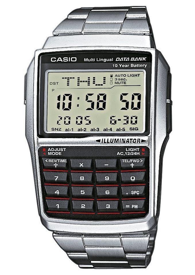 CASIO VINTAGE Chronograph DBC-32D-1AES, Quarzuhr, Armbanduhr, Taschenrechner, digital, Edelstahlarmband von CASIO VINTAGE