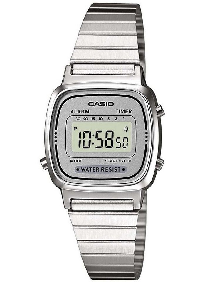 CASIO VINTAGE Chronograph LA670WEA-7EF, Quarzuhr, Armbanduhr, Damenuhr, Digitaluhr, Datum, Edelstahlarmband von CASIO VINTAGE
