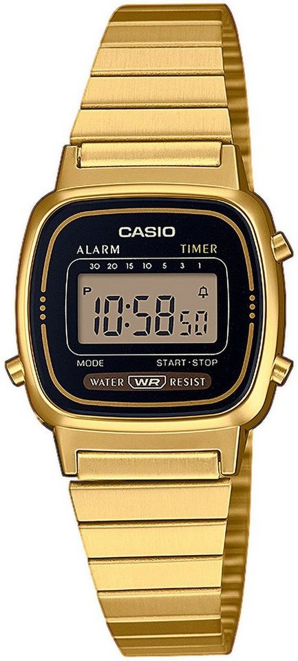CASIO VINTAGE Chronograph LA670WEGA-1EF, Quarzuhr, Armbanduhr, Damenuhr, Digitaluhr, Datum, Edelstahlarmband von CASIO VINTAGE