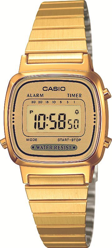 CASIO VINTAGE Chronograph LA670WEGA-9EF, Quarzuhr, Armbanduhr, Damenuhr, Digitaluhr, Datum, Edelstahlarmband von CASIO VINTAGE