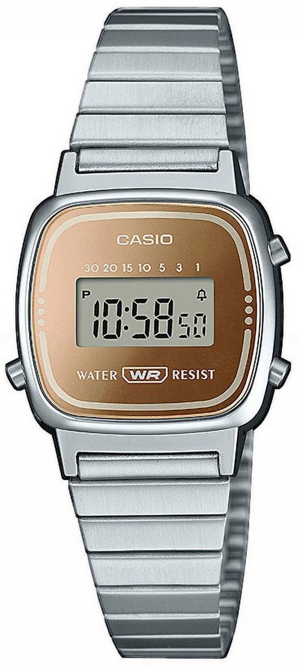 CASIO VINTAGE Chronograph LA670WES-4AEF, Quarzuhr, Armbanduhr, Damenuhr, Digitaluhr, Edelstahlarmband, Datum von CASIO VINTAGE