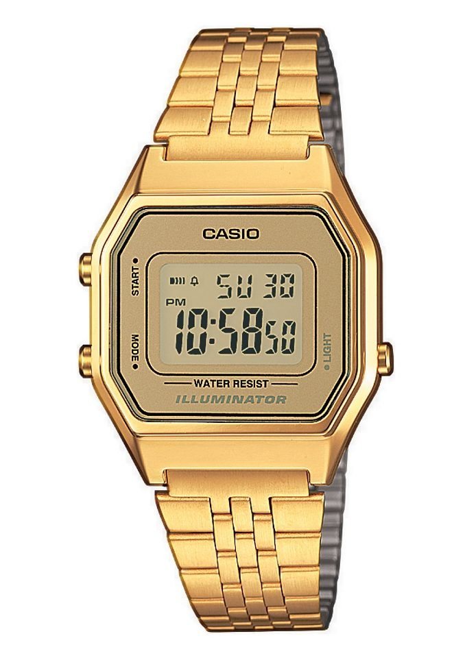 CASIO VINTAGE Chronograph LA680WEGA-9ER, Quarzuhr, Armbanduhr, Damenuhr, Digitaluhr, Edelstahlarmband von CASIO VINTAGE