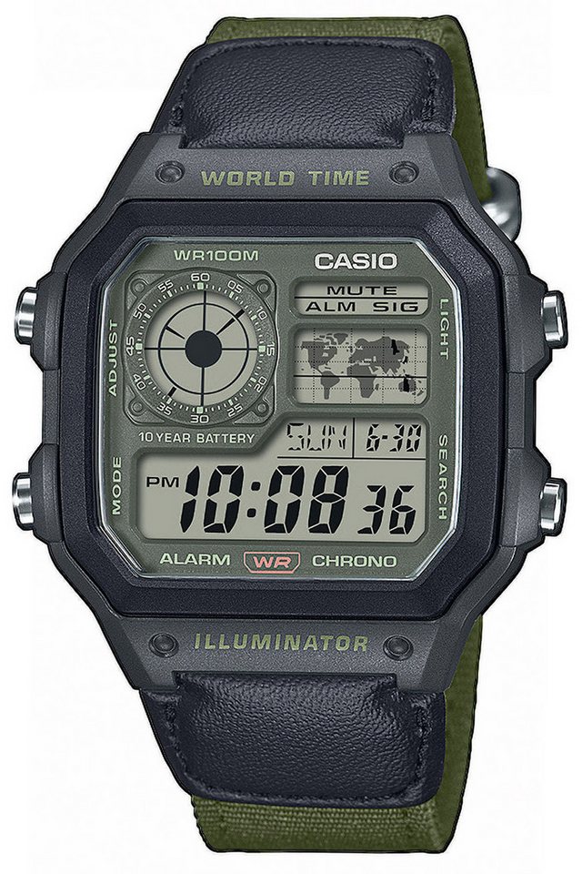 CASIO Digitaluhr Digital mit Stoffband Khaki von CASIO
