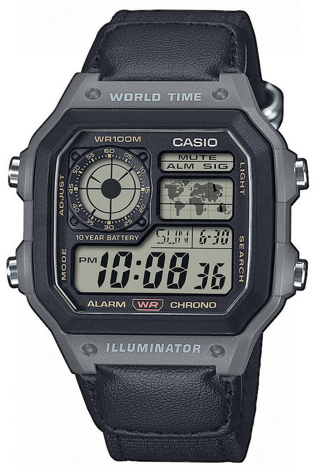 CASIO Digitaluhr Herren-Armbanduhr Digital mit Stoffband Anthrazit von CASIO
