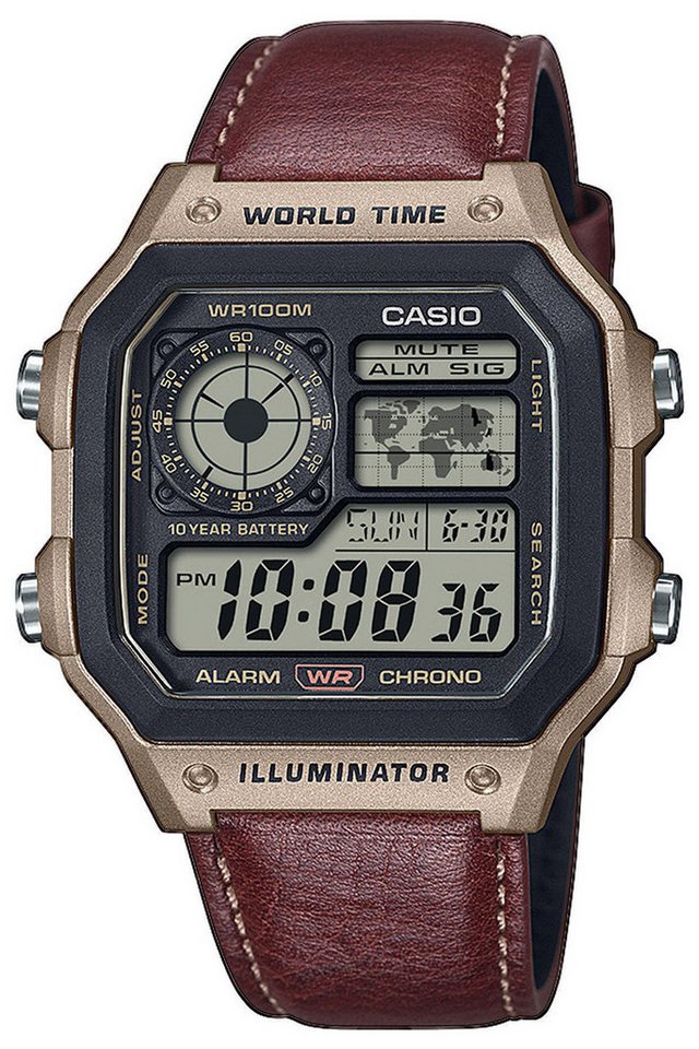 CASIO Digitaluhr Herrenuhr Digital mit Lederband von CASIO