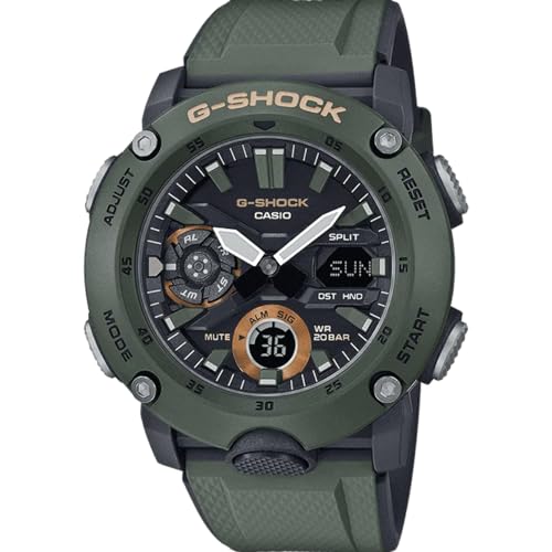 Casio Herren Quartz Armbanduhr, 49.00mm GehäusegröÃŸe mit schwarz analog/digital Zifferblatt und khakifarben Rubber Strap Armband GA-2000-3AER von Casio