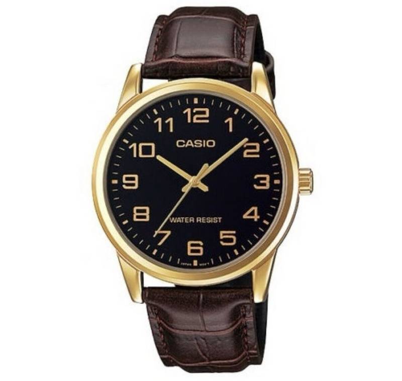 CASIO Luxusuhr Herren Analog Quarz Uhr mit Leder Armband MTP-V001GL-1 von CASIO
