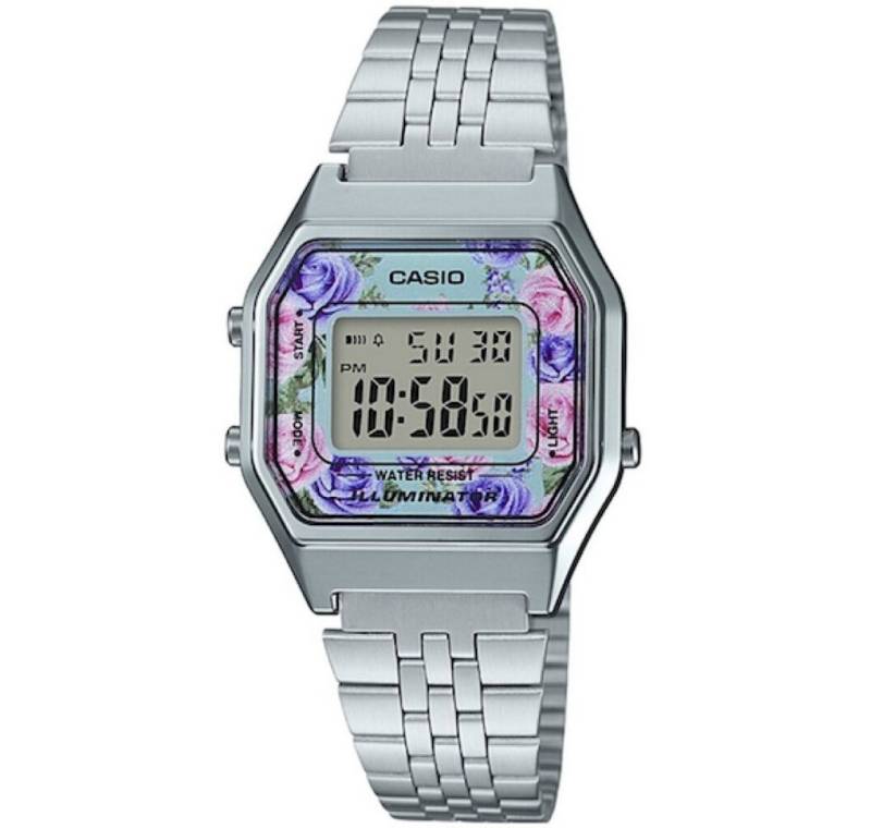 CASIO Luxusuhr LA680WA-2C Women's Vintage Floral Dial Alarm Chronograph Digital Watch von CASIO