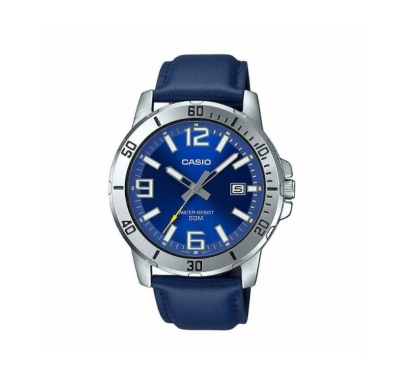CASIO Luxusuhr Men's Enticer Blue Leather Band Blue Dial Casual Analog Sporty von CASIO