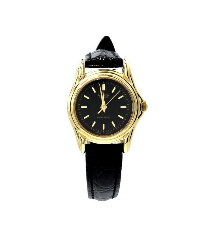 CASIO Quarzuhr Casio Damen Armbanduhr Analog Leder schwarz Goldfarbe - LTP-1096Q 1A von CASIO