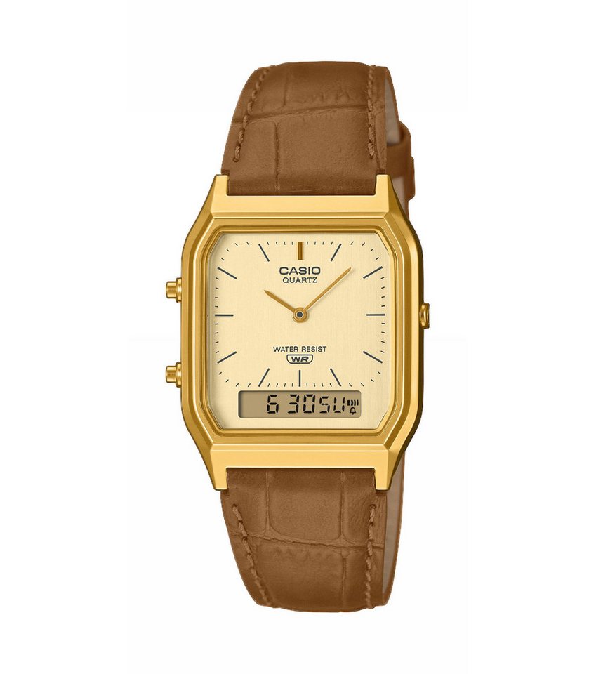 CASIO Quarzuhr Casio Unisex Uhr Edgy AQ-230EGL-9AEF Edelstahl, Leder, Gold plattiert, (1-tlg) von CASIO