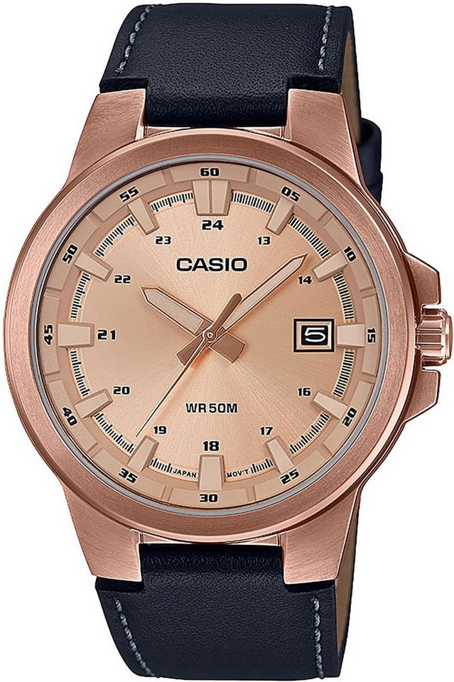 CASIO Quarzuhr Herrenuhr Lederarmbamd, Datum - Casio Modell: MTP-E173RL-5AVEF von CASIO