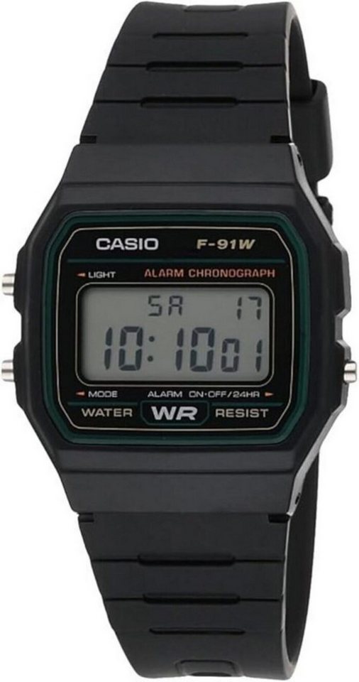 CASIO Uhrenarmband Casio Armbanduhr schwarz, Armband F-91W-3DG von CASIO
