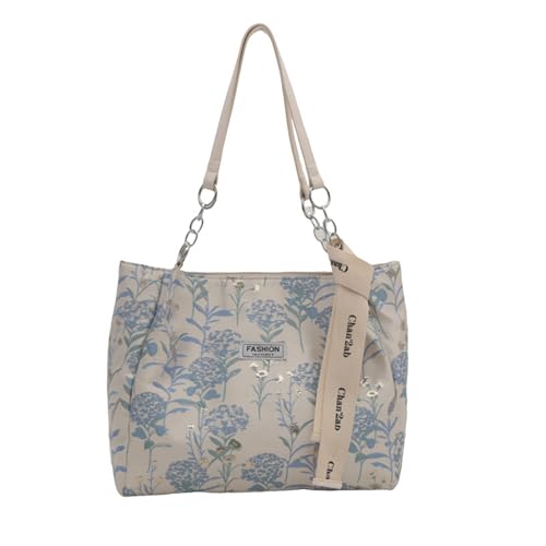 Lässige Schultertasche aus Segeltuch mit Blumenstickerei für Damen, mit Polyester-Futter, Tragegriff oben, große Kapazität, Handtasche von CASND