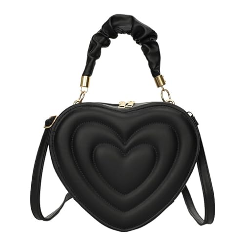 CASNO Damen Handtasche im koreanischen Stil mit Crossbody-Gurt, modisch, solides PU-Leder, Herzform, kleine Umhängetasche zum Einkaufen, Schwarz CASNO Damen Handtasche im koreanischen Stil mit Crossbody-Gurt, modisch, solides PU-Leder, Herzform, kleine Umhängetasche zum Einkaufen, Schwarz von CASNO