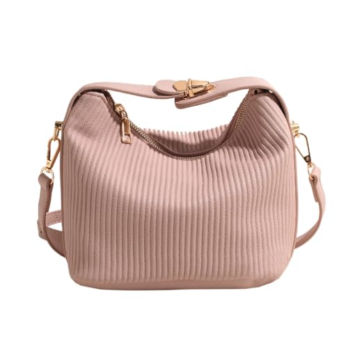 CASNO Damen Umhängetasche, elegant, einfarbig, plissiert, gerippt, PU-Leder, Schultertasche, Tragegriff oben, Reißverschluss, kleine Handtasche für Damen, rose von CASNO