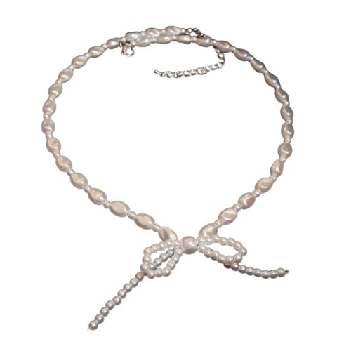 CASNO Halskette, elegante Schleife, Halskette mit unregelmäßigen Perlen, Choker für Frauen und Mädchen, koreanische Mode, Schlüsselbeinkette, Party-Schmuck, Perle von CASNO