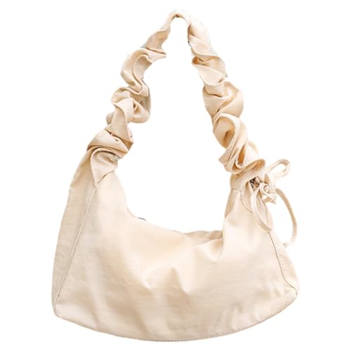 CASNO Taschen für Damen, Nylon, verstellbarer Riemen, plissiert, Kordelzug, Schultertasche, modisch, einfarbig, lässig, Crossbody-Tasche, Achseltasche, beige von CASNO