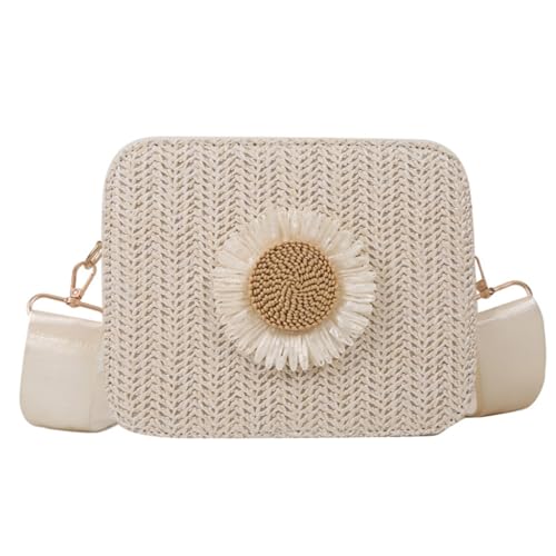 CASNO Taschen für Damen, aus natürlichem Stroh, Umhängetasche mit einzigartigem Blumenweben, lässige Handtasche, geeignet für den täglichen Gebrauch und zum Einkaufen, beige von CASNO