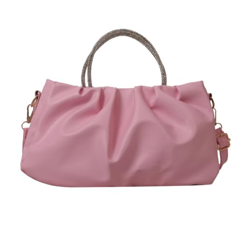 CASNO Taschen für Damen, koreanischer Stil, Kuriertasche für Damen, elegante Perlen-Handtasche, PU-Leder, Schultertasche, gerüscht, Umhängetasche, Einkaufstasche, rose von CASNO