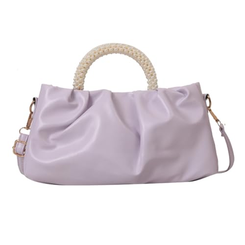 CASNO Taschen für Damen, koreanischer Stil, Kuriertasche für Damen, elegante Perlen-Handtasche, PU-Leder, Schultertasche, gerüscht, Umhängetasche, Einkaufstasche, violett von CASNO