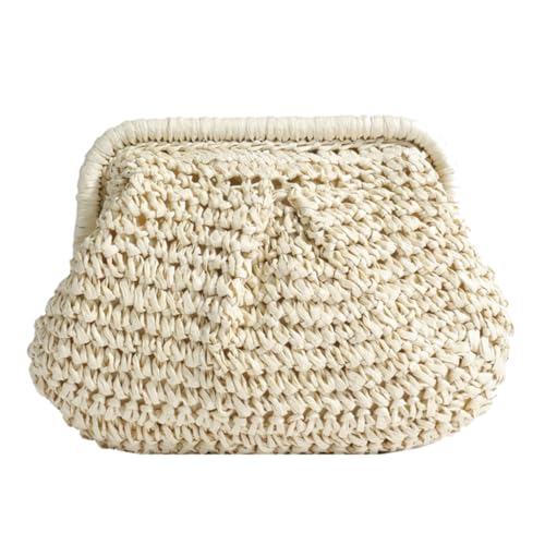 CASNO Taschen für Damen, modische Kettentasche, Umhängetasche, Stroh, gewebte Schultertaschen, trendige Strandtaschen für Mädchen und Frauen, große Kapazität, lässige Tasche, beige, Small von CASNO