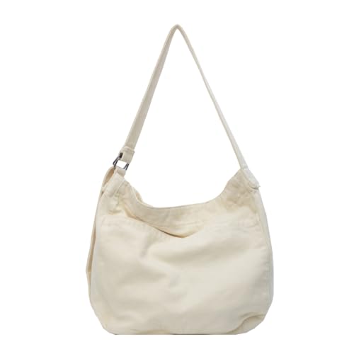 CASNO Umhängetasche für Damen, große Kapazität, Schultasche, Canvas, Umhängetasche, einfarbig, modische Reisetaschen für Damen, beige von CASNO