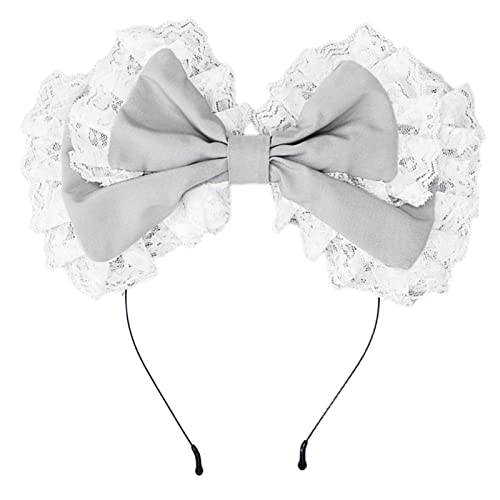 Damen-Cosplay-Haarreif, niedlicher Haarreif, Spitzen-Fransen, große Schleife, Lolitas, Haarschmuck für Party, Show, Lolitas, Dienstmädchen-Stirnband von CASNO