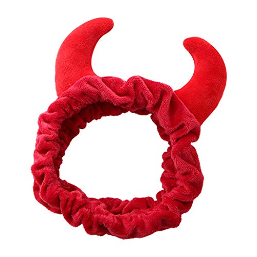 Plüsch Ochse Teufelshörner Stirnband Make-up Dusche Waschen Gesicht Sport Samt Haarband Weiblich Mädchen Lustig Festival Neujahr Party Bandana Turban Handtuch Stirnband zum Waschen des Gesichts von CASNO