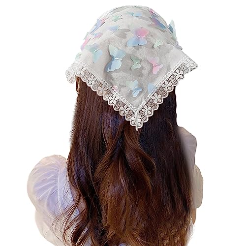 Süßes Mädchen-Spitzen-Bandana, Sommer, Sonnenfest, Haarband, Raffhalter, Camping, Kopfbedeckung, schönes Mädchen, Reisen, Halstuch, Häkelhaarband für Frauen, handgefertigtes Häkelhaarband mit von CASNO