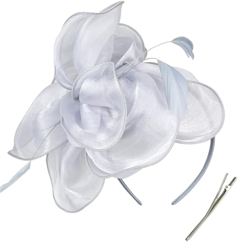 TeaParty Fascinator Stirnband Französische Haarspange für Frauen Organza Blume Kopfschmuck Elegant Kirche Stirnband Haarspange Elegante Haarnadel Haarschmuck von CASNO