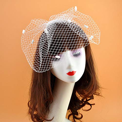 Vinrage Eleganter Hochzeits-Fascinator für Damen, Fischnetz-Schleier, großes Loch, kleines Plüsch-Haarstyling-Zubehör für Damen, Samt-Haargummis für Haarband, Bobby-Haarnadeln, Haarbänder für Damen von CASNO