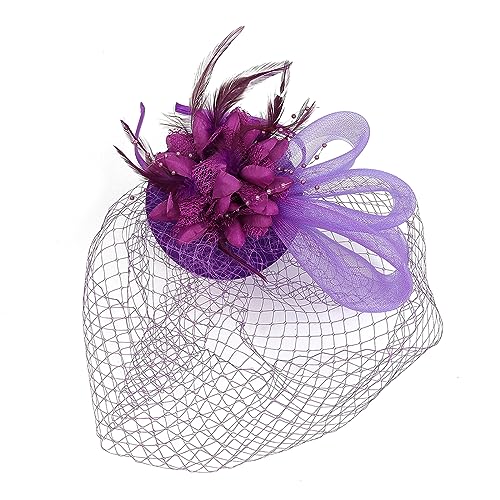 Vintage-Fascinator-Stirnband, exquisite Rose, für Teeparty, Hochzeit, Kostüm, Pillbox, Hut, Damenschmuck für Beerdigung/Hochzeit, Netz-Blumen-Haarband von CASNO