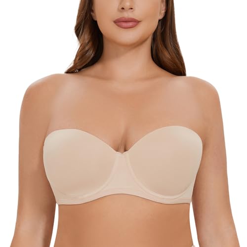 CASOLACE Damen-BH, rückenglättend, Übergröße, Bügel, Bandeau, trägerloser BH Beige 100B von CASOLACE