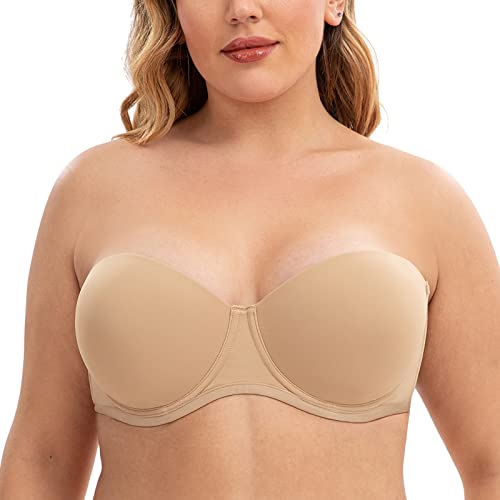 CASOLACE Damen-BH, rückenglättend, Übergröße, Bügel, Bandeau, trägerloser BH Mandel 95D von CASOLACE