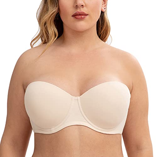 CASOLACE Damen-BH, rückenglättend, Übergröße, Bügel, Bandeau, trägerloser BH Sanddollar 90D von CASOLACE