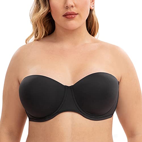 CASOLACE Damen-BH, rückenglättend, Übergröße, Bügel, Bandeau, trägerloser BH Schwarz 105E von CASOLACE