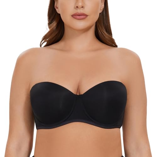 CASOLACE Damen-BH, rückenglättend, Übergröße, Bügel, Bandeau, trägerloser BH Schwarz 100C von CASOLACE