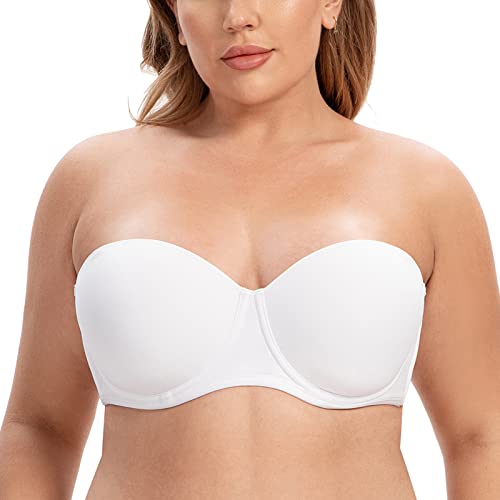 CASOLACE Damen-BH, rückenglättend, Übergröße, Bügel, Bandeau, trägerloser BH Weiß 75B von CASOLACE