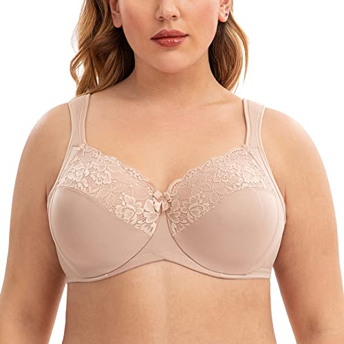 CASOLACE Damen Minimizer Spitzen BH mit Bügel Unwattierter Große Größen Beige 100D von CASOLACE