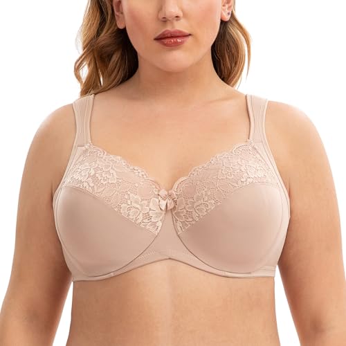 CASOLACE Damen Minimizer Spitzen BH mit Bügel Unwattierter Große Größen Beige 110I von CASOLACE