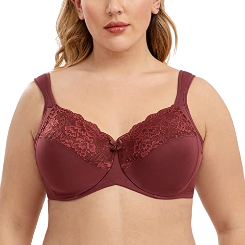 CASOLACE Damen Minimizer Spitzen BH mit Bügel Unwattierter Große Größen Cabernet Rot 100B von CASOLACE