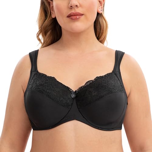 CASOLACE Damen Minimizer Spitzen BH mit Bügel Unwattierter Große Größen Schwarz 105B von CASOLACE