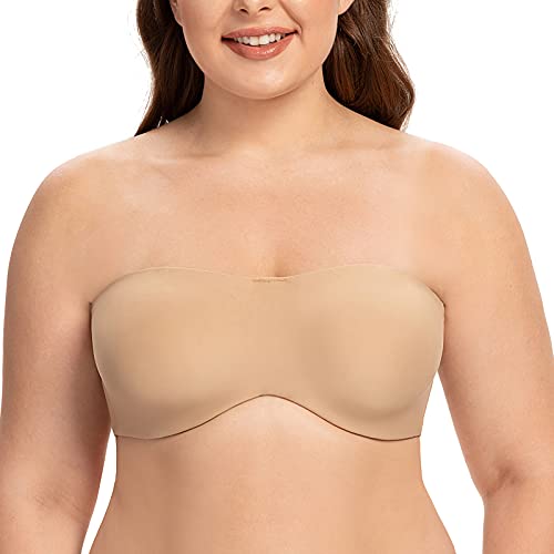 CASOLACE Damen Trägerloser BH - Bügel Bandeau Minimizer BH Ohne Geformte Cups Beige 100D von CASOLACE