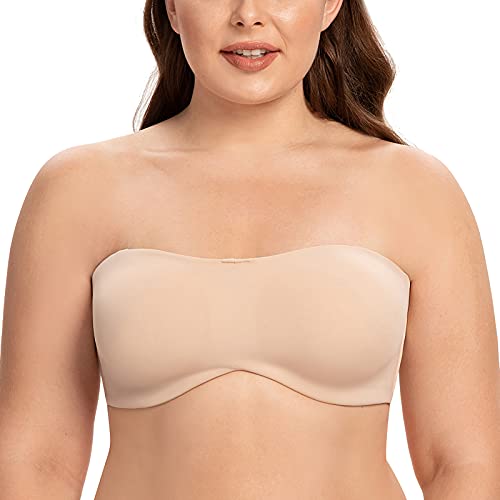CASOLACE Damen Trägerloser BH - Bügel Bandeau Minimizer BH Ohne Geformte Cups Hell beige 90E von CASOLACE