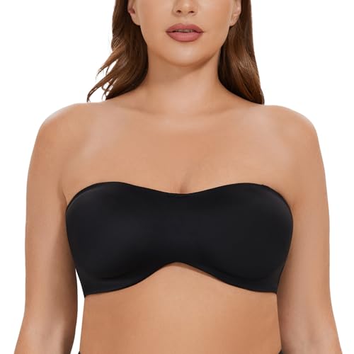 CASOLACE Damen Trägerloser BH - Bügel Bandeau Minimizer BH Ohne Geformte Cups Schwarz 100B von CASOLACE