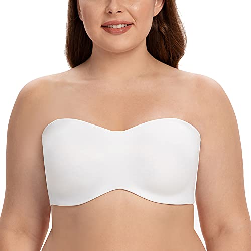 CASOLACE Damen Trägerloser BH - Bügel Bandeau Minimizer BH Ohne Geformte Cups Weiß 100B von CASOLACE